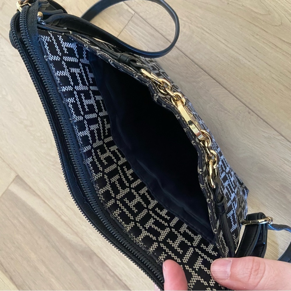 Tommy Hilfiger Monogram Black and Gold Patterned Crossbody Bag - Picture 8 of 13